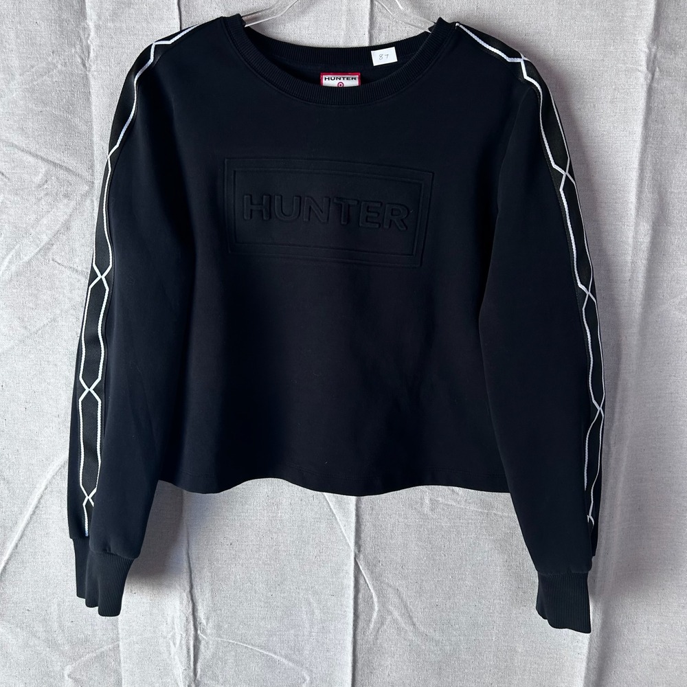 Hunter for Target Black Cropped Sweatshirt Embossed Logo Tape Sleeve Mens Medium
